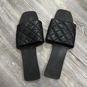 H&M Black Quilted Flats- hard rubber sole, worn once!